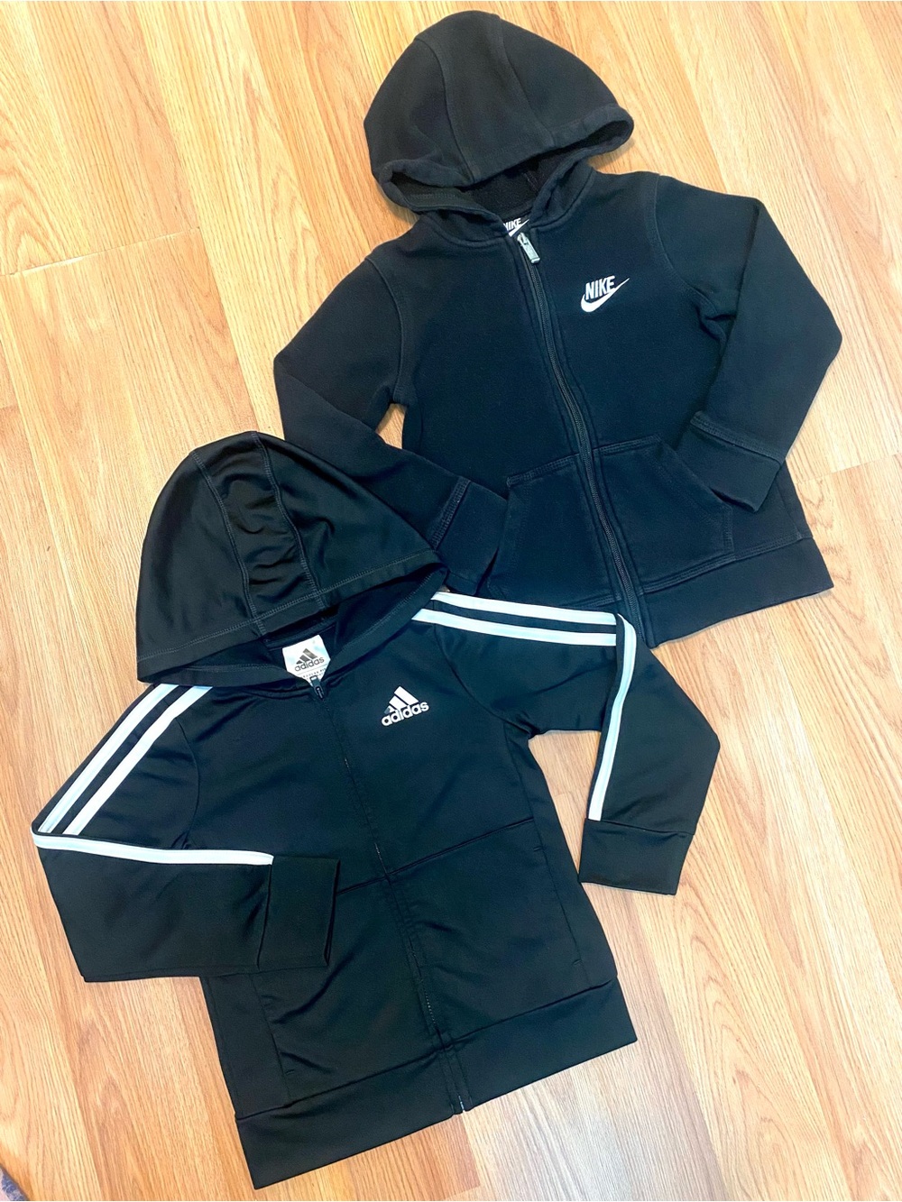 🏀 BOYS 4T NIKE & ADIDAS ZIP UP HOODIE BUNDLE OF 2! BLACK WARM LOGO JACKET